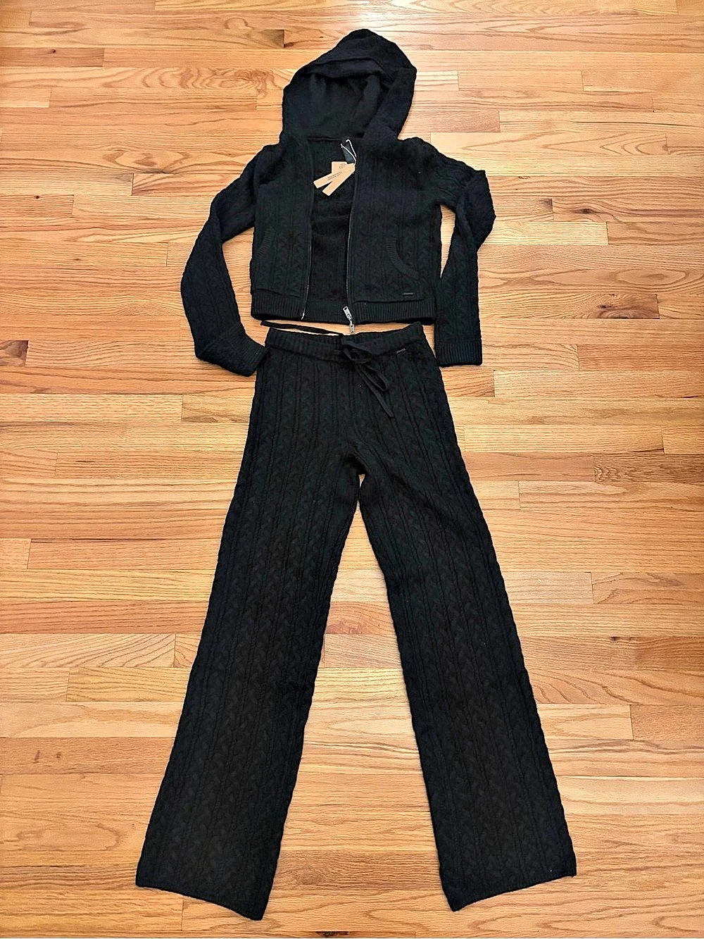 SKIMS Cozy Knit Zip Up Hoodie & Pant Set Black